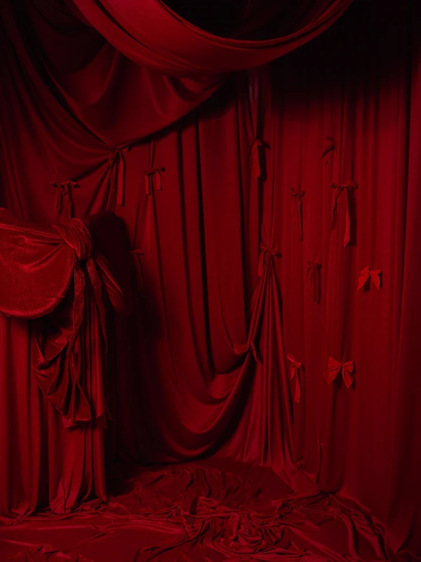 Deep red velvet backdrop in the studio